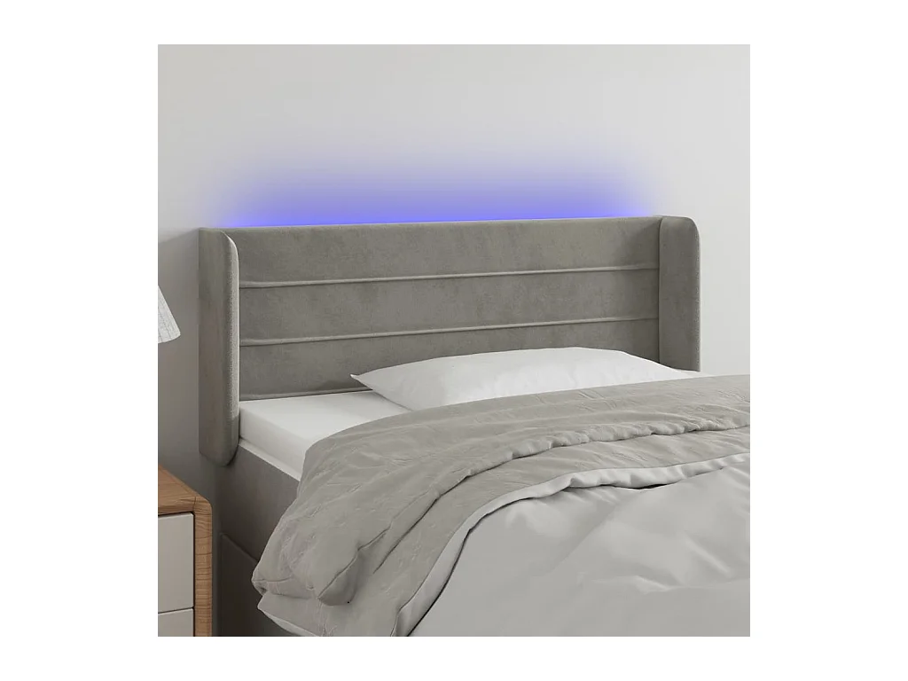 Testiera Grigio Chiaro a LED 93x16x78/88 cm in Velluto