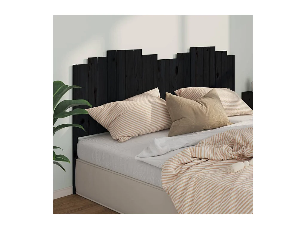 Testiera per Letto Nera 206x4x110 cm in Legno Massello di Pino