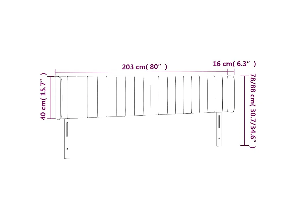 Hoofdbord LED 203x16x78/88 cm stof zwart