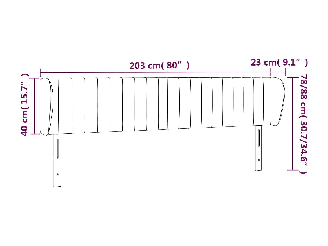 Hoofdbord met randen 203x23x78/88 cm fluweel donkergrijs