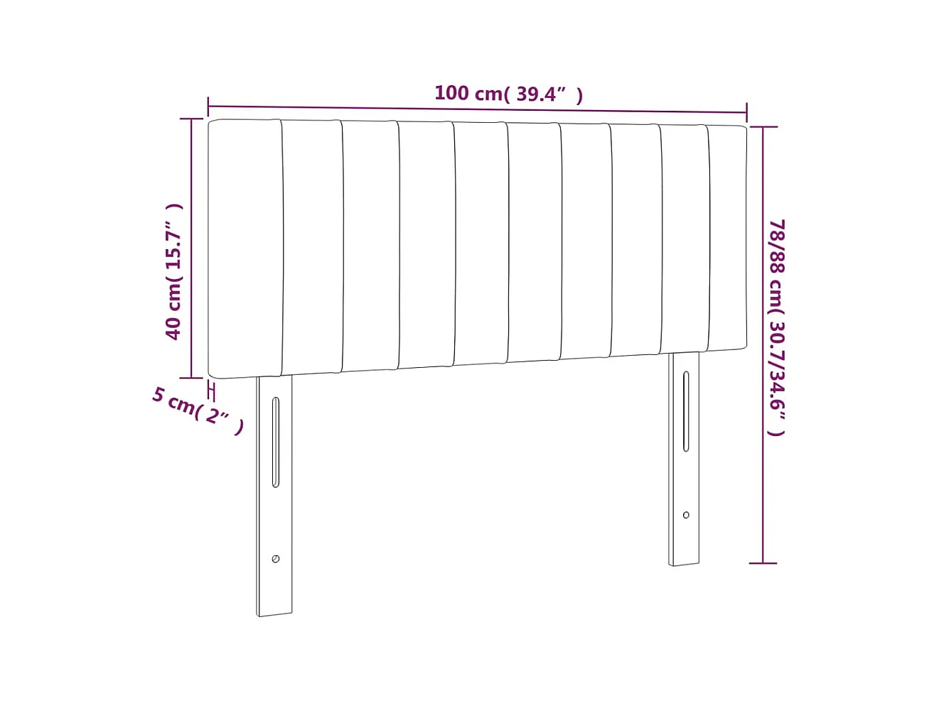 Tête de lit Gris foncé 100x5x78/88 cm Velours