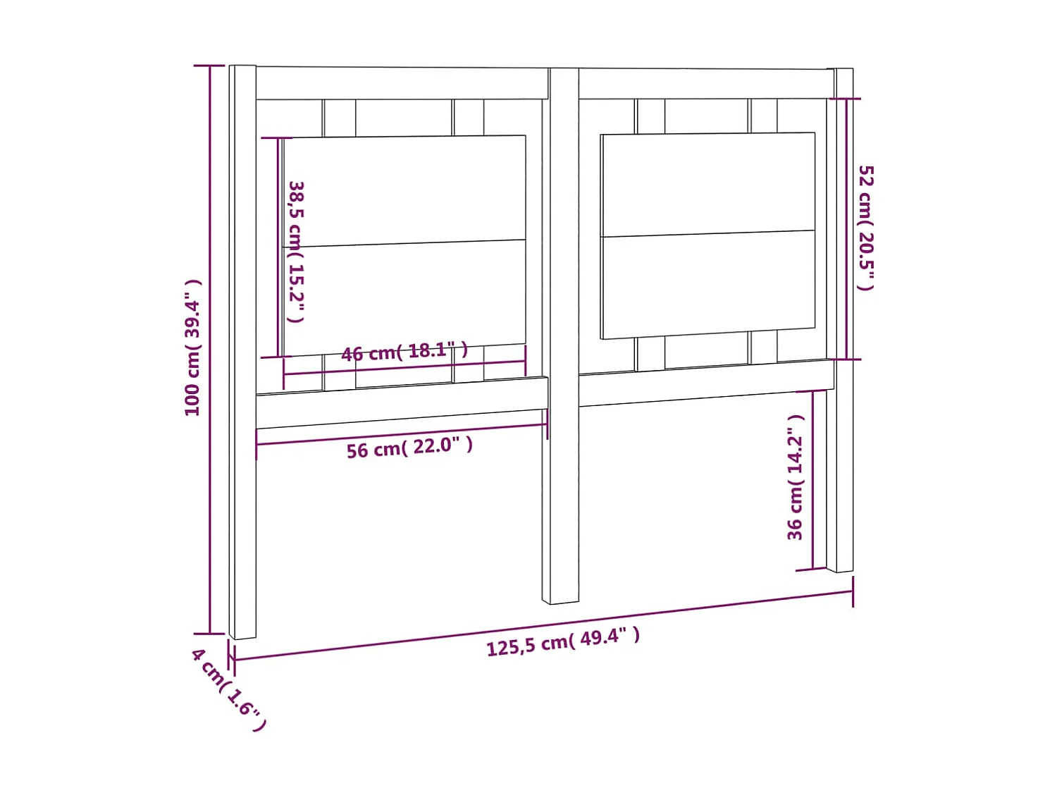 Hoofdbord 125,5x4x100 cm massief grenenhout honingbruin