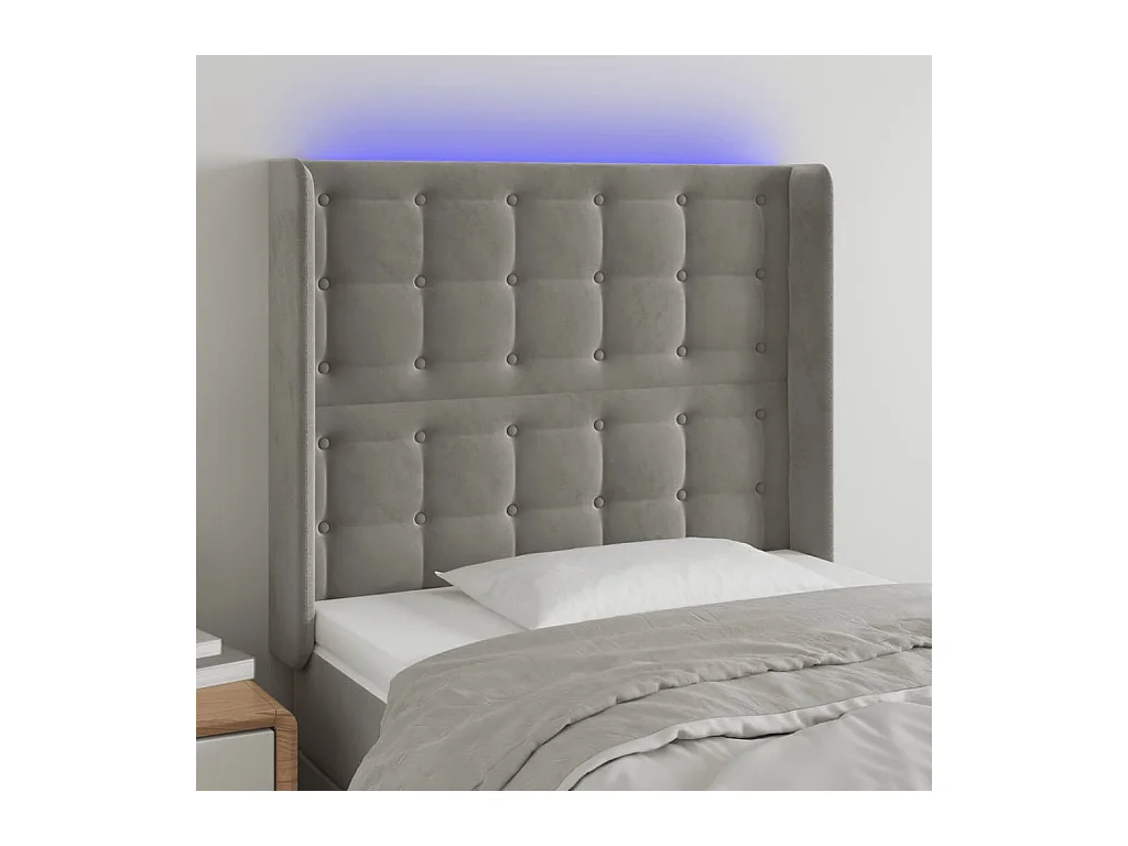 Tête de lit à LED Gris clair 93x16x118/128 cm Velours