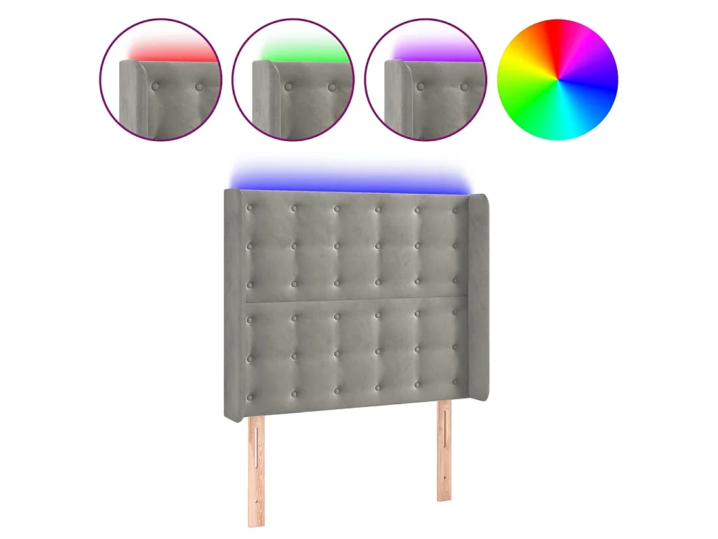 Tête de lit à LED Gris clair 93x16x118/128 cm Velours