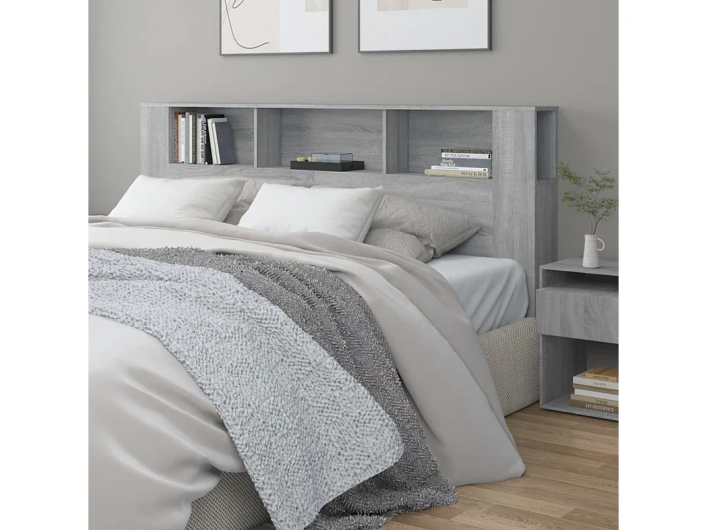Kopfteil mit Ablagen Grau Sonoma 200x18,5x104,5 cm