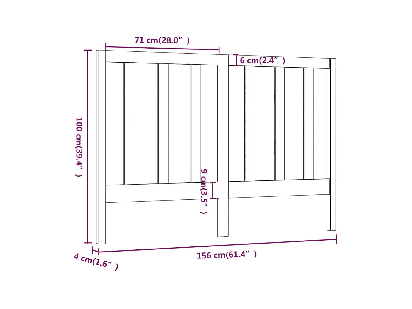 Kopfteil Grau 156x4x100 cm Massivholz Kiefer