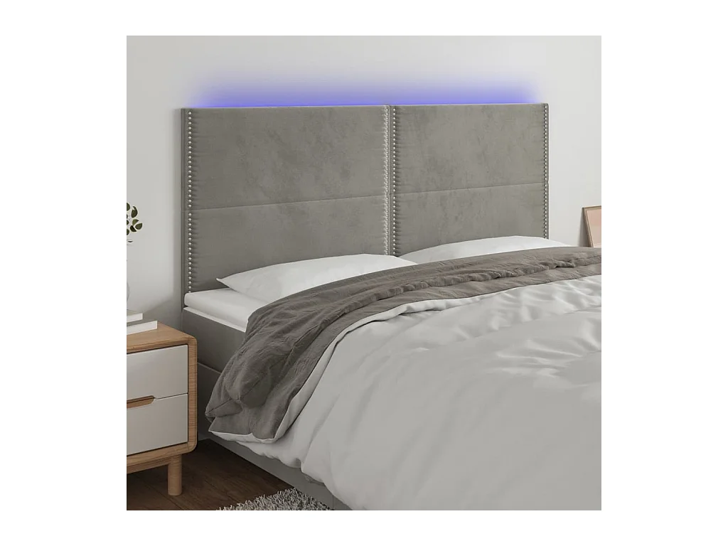 Tête de lit à LED Gris clair 200x5x118/128 cm Velours