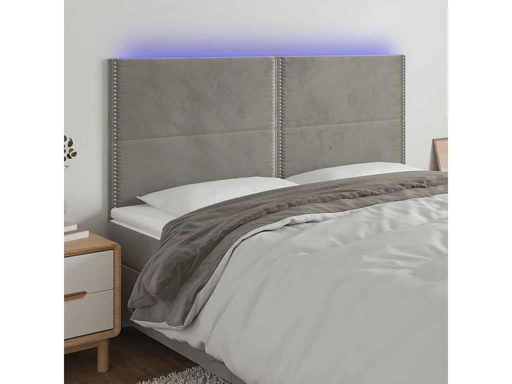 LED Kopfteil Hellgrau 200x5x118/128 cm Samt