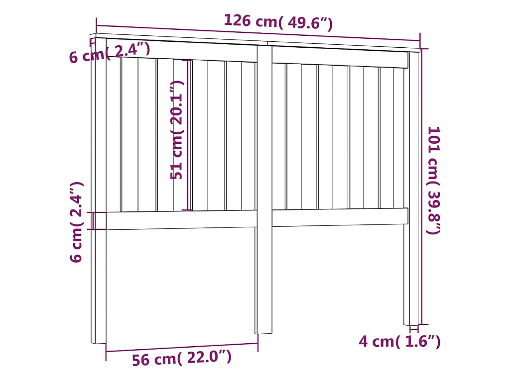 Tête de lit Noir 126x6x101 cm Bois massif de pin