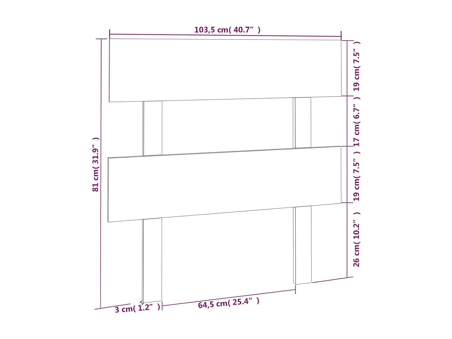 Cabecero de cama madera maciza de pino gris 103,5x3x81 cm