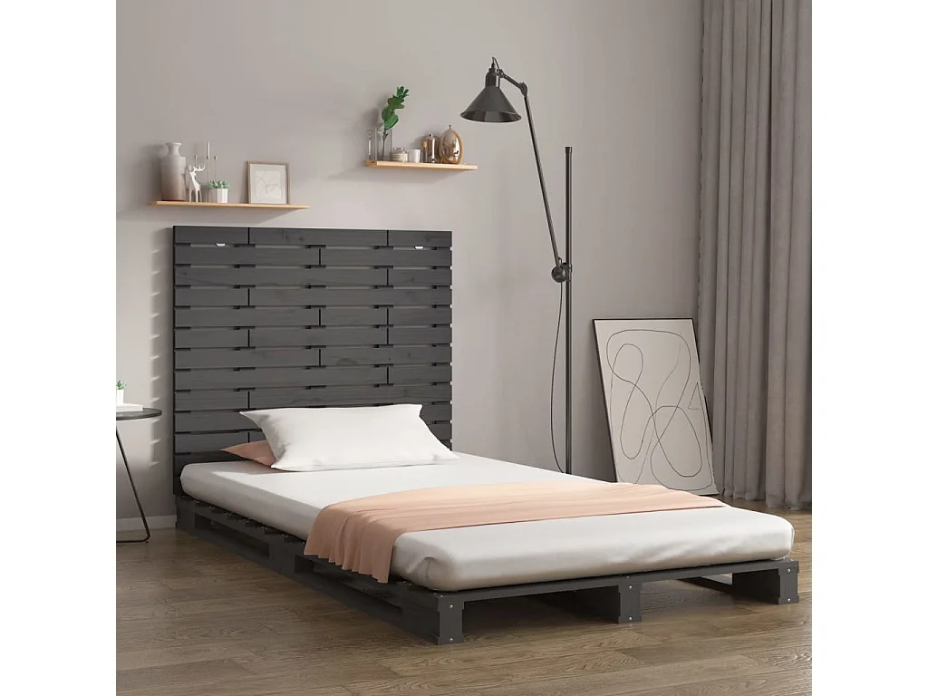 Hoofdbord wandmontage 81x3x91,5 cm massief grenenhout grijs