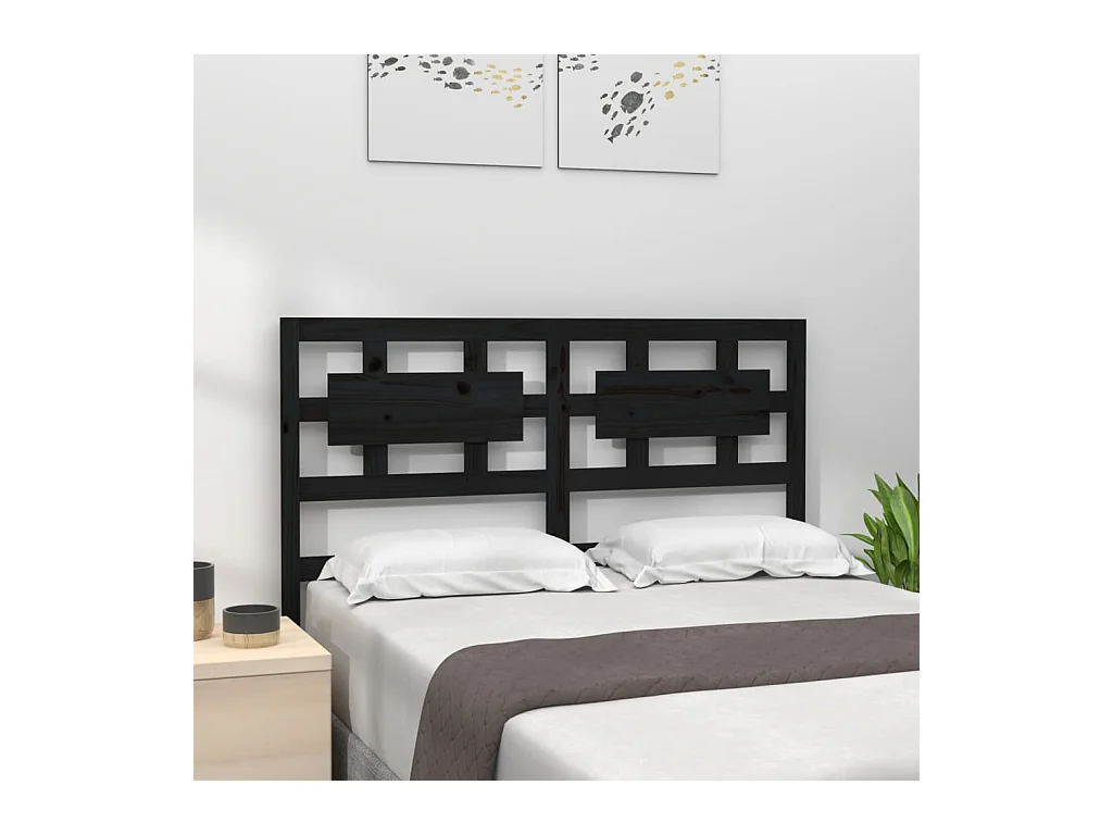 Testiera per Letto Nera 125,5x4x100cm in Legno Massello di Pino