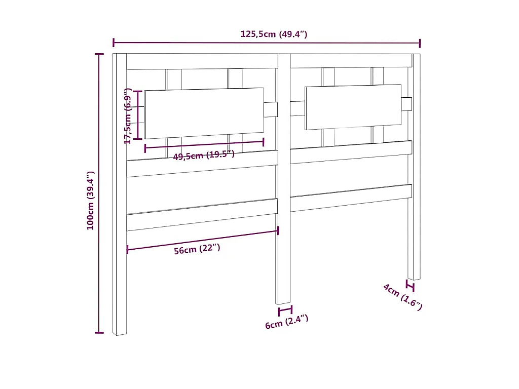 Cabecero de cama madera maciza de pino negro 125,5x4x100 cm