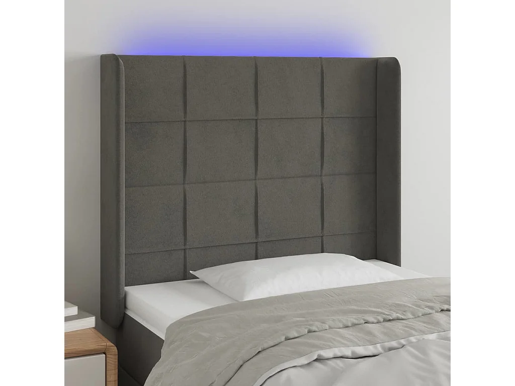 Testiera a LED Grigio Scuro 103x16x118/128cm in Velluto