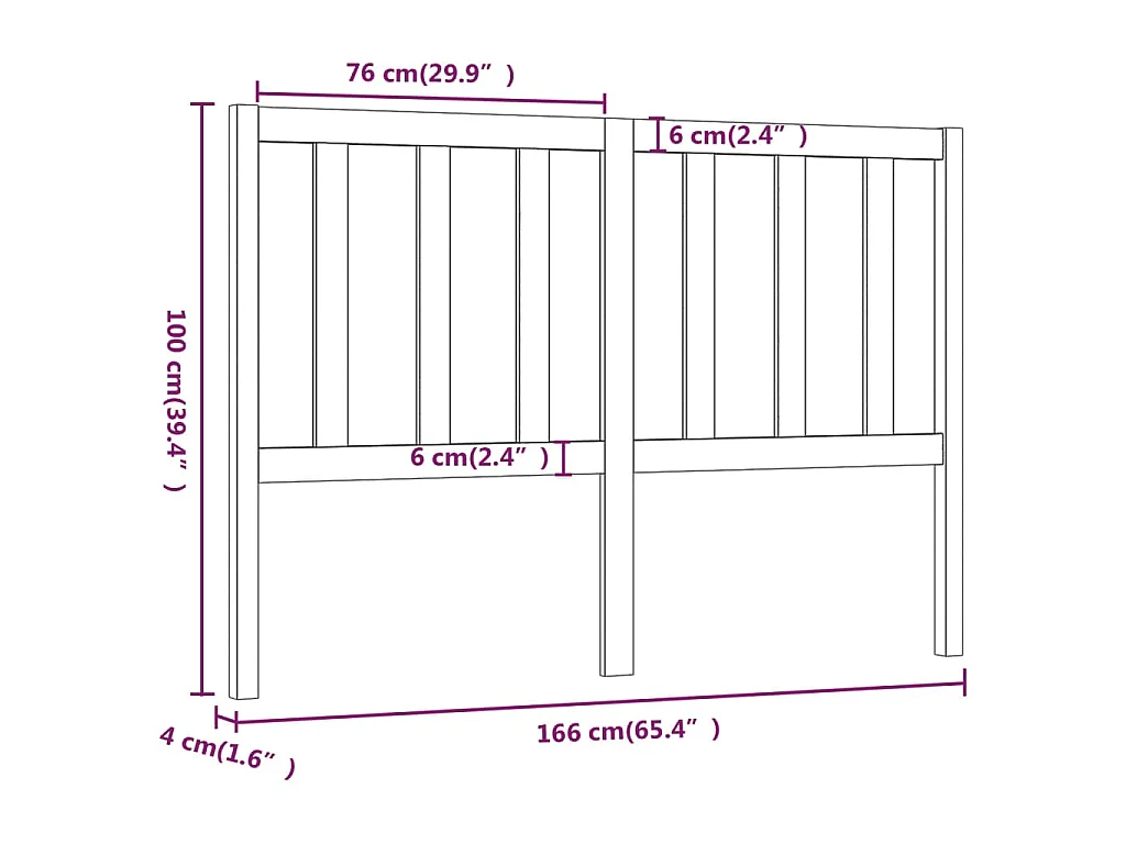 Tête de lit Noir 166x4x100 cm Bois massif de pin
