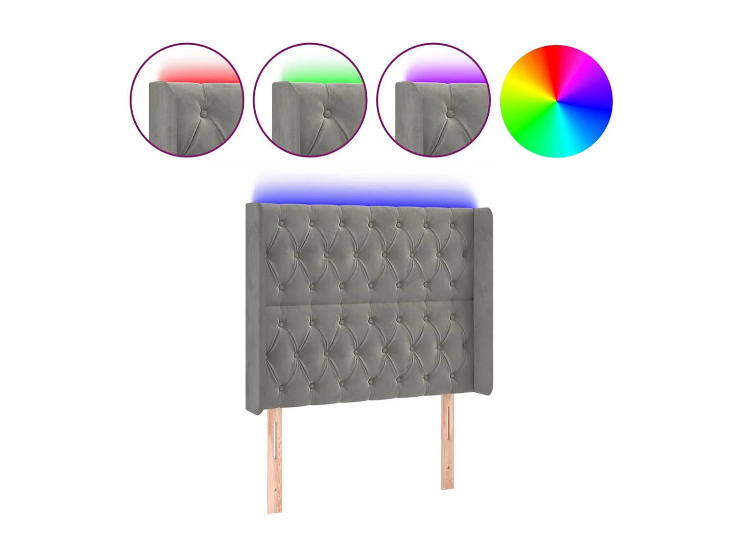 Tête de lit à LED Gris clair 93x16x118/128 cm Velours