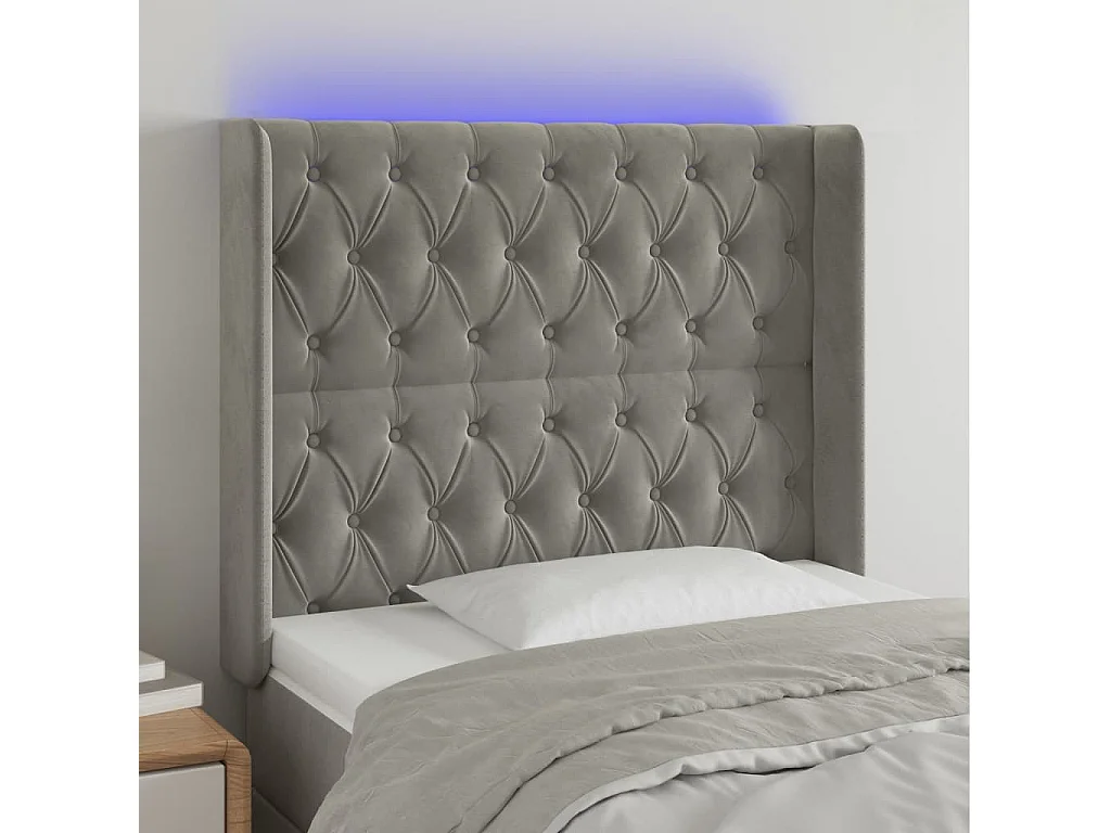 Tête de lit à LED Gris clair 93x16x118/128 cm Velours