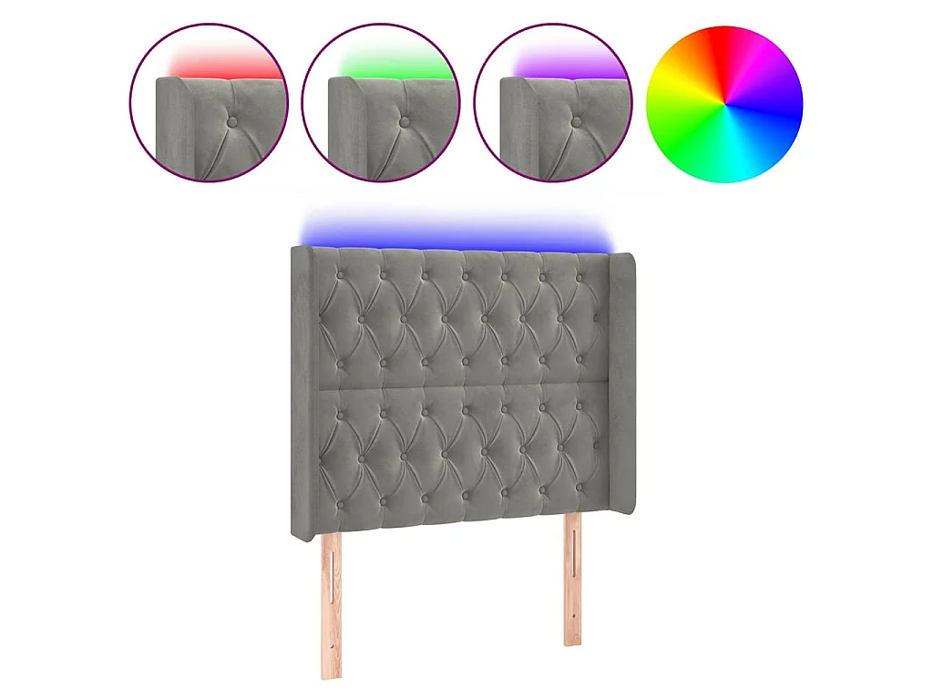 Tête de lit à LED Gris clair 93x16x118/128 cm Velours