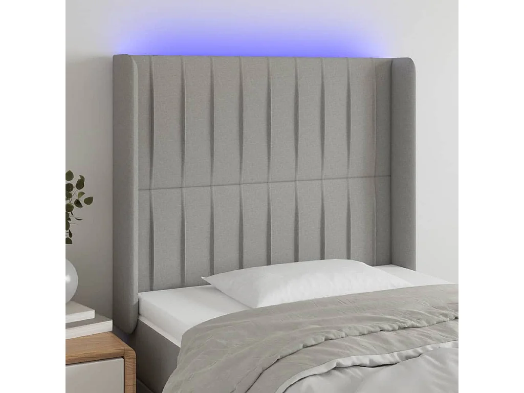 Hoofdbord LED 93x16x118/128 cm stof lichtgrijs