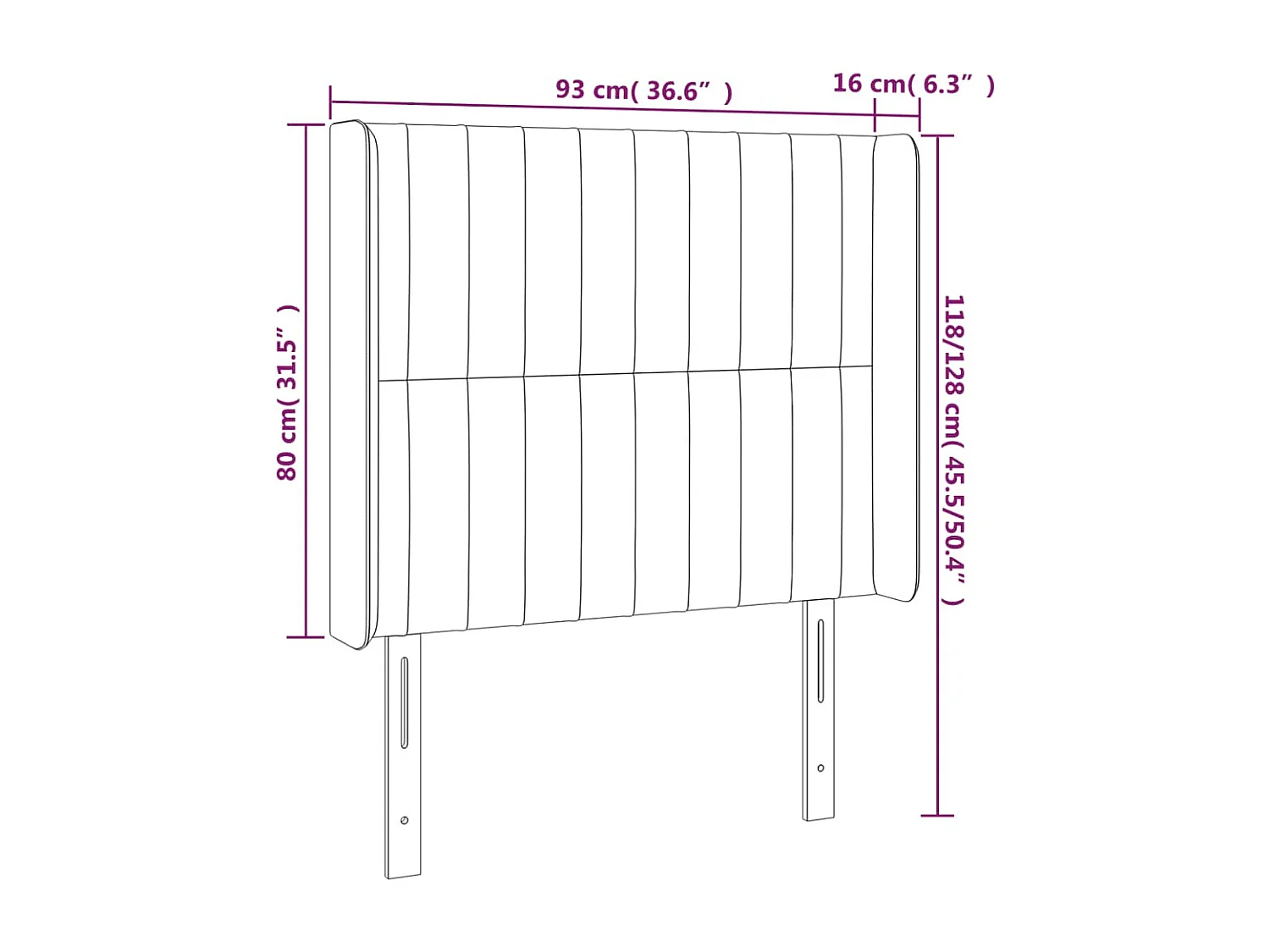 Hoofdbord LED 93x16x118/128 cm stof lichtgrijs