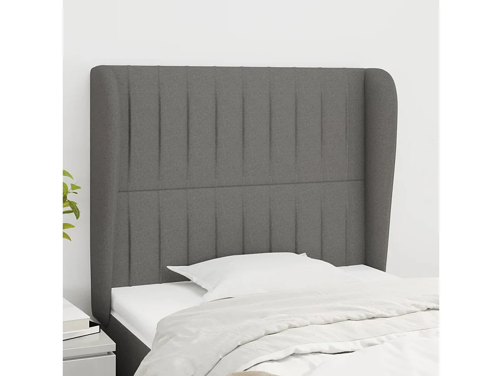 Tête de lit avec oreilles Gris foncé 103x23x118/128 cm Tissu