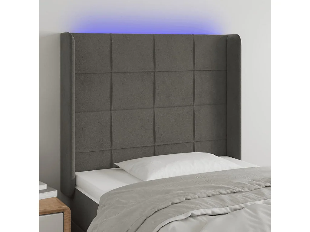 Hoofdbord LED 93x16x118/128 cm fluweel donkergrijs