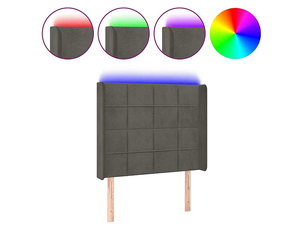 Tête de lit à LED Gris foncé 93x16x118/128 cm Velours