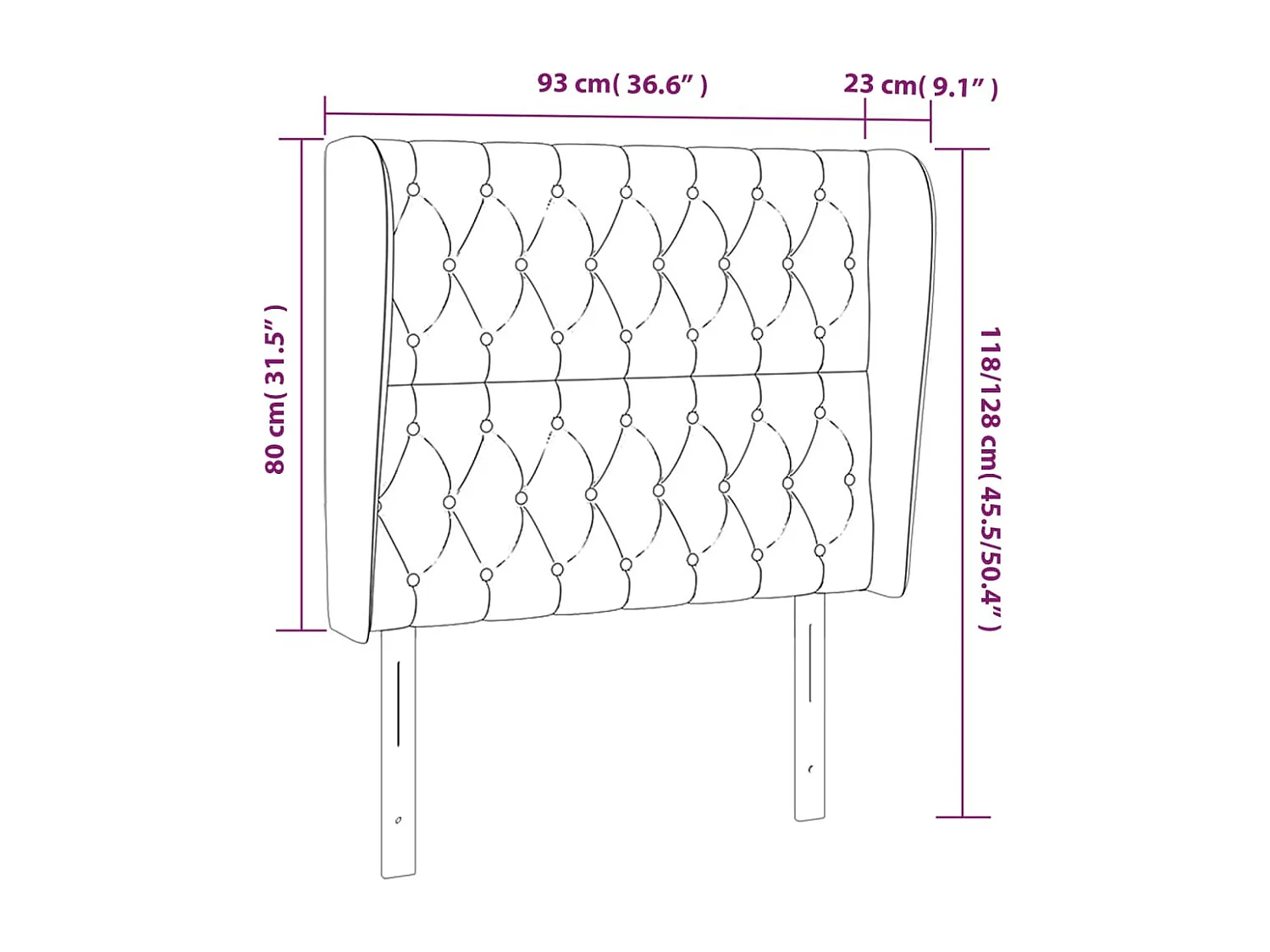 Hoofdbord met randen 93x23x118/128 cm stof lichtgrijs