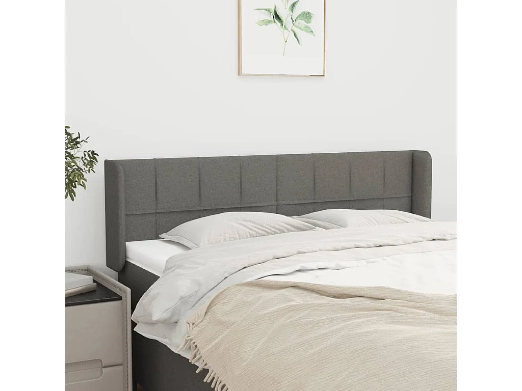 Tête de lit avec oreilles Gris foncé 147x16x78/88 cm Tissu
