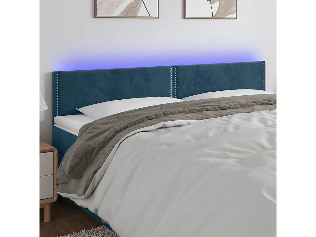 LED Kopfteil Dunkelblau 180x5x78/88 cm Samt
