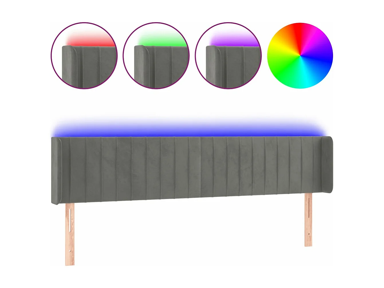 Tête de lit à LED Gris clair 203x16x78/88 cm Velours