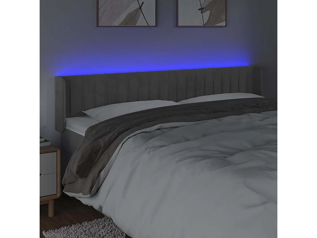 Testiera a LED Grigio Chiaro 203x16x78/88 cm in Velluto