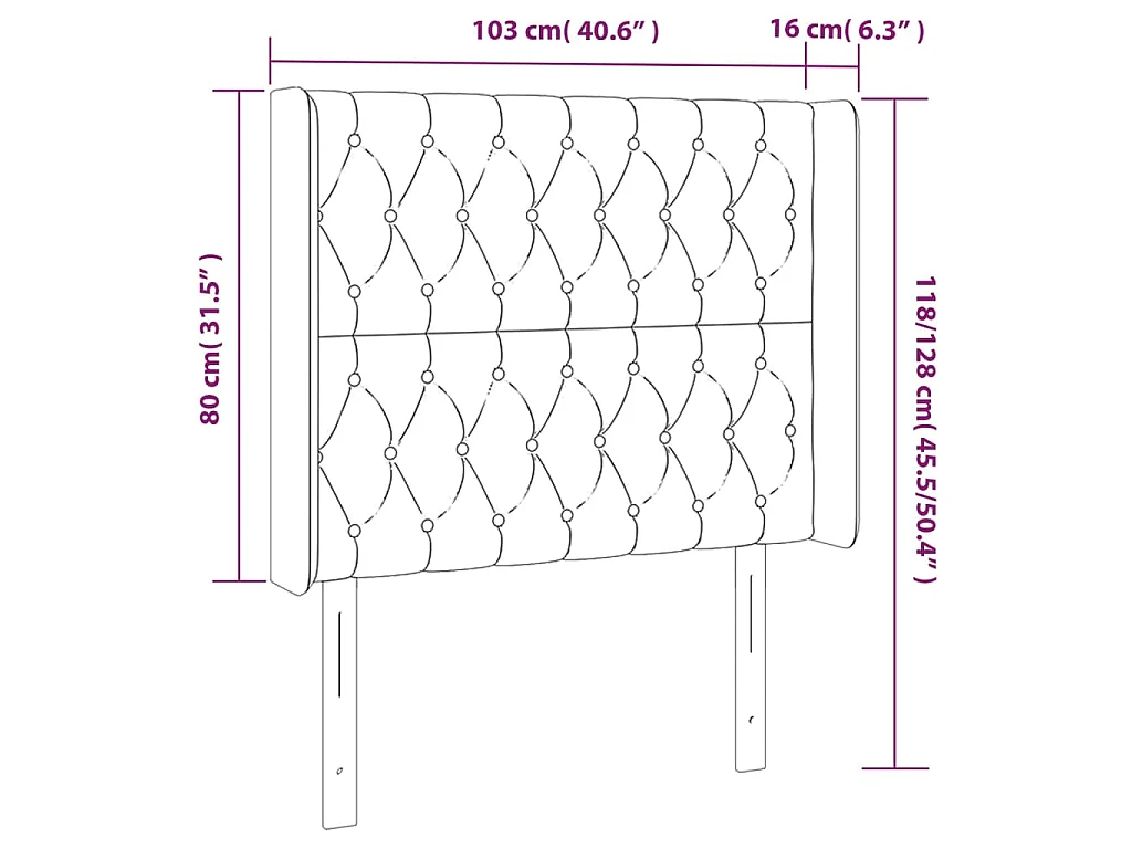 Tête de lit avec oreilles Gris clair 103x16x118/128 cm Velours