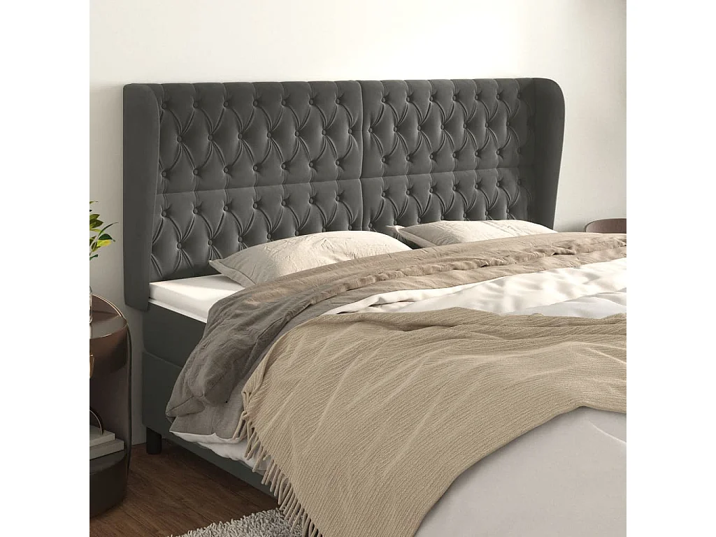 Tête de lit avec oreilles Gris foncé 183x23x118/128 cm Velours