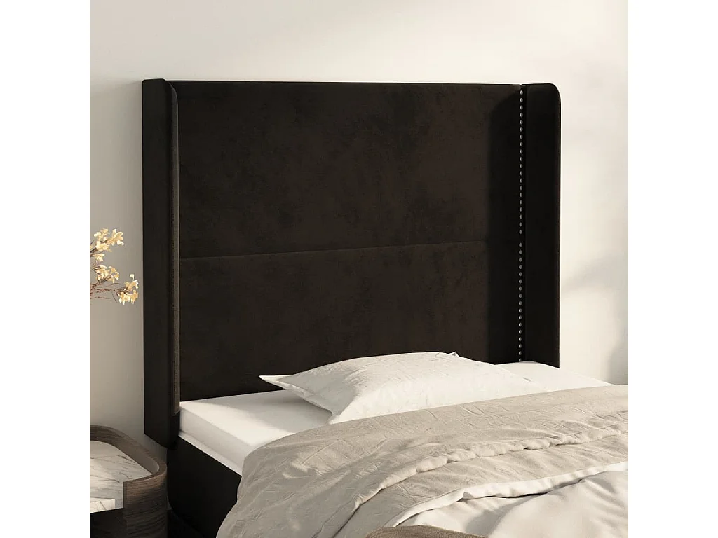 Hoofdbord met randen 83x16x118/128 cm fluweel zwart