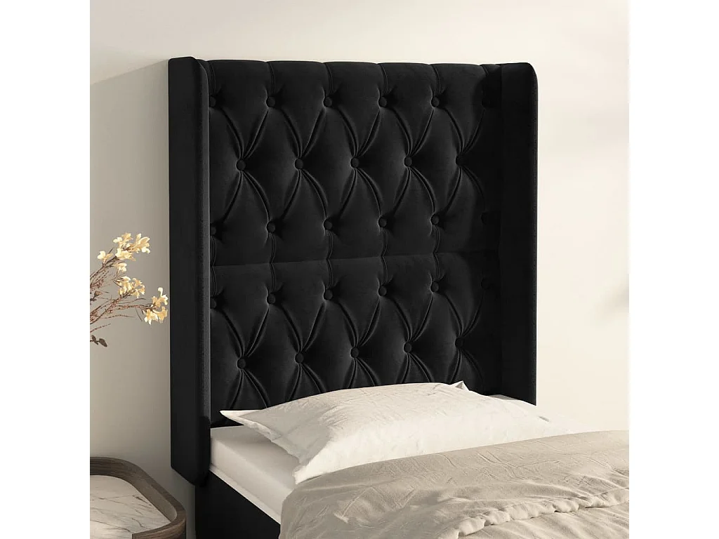 Testiera ad Orecchio Nera 83x16x118/128 cm in Velluto