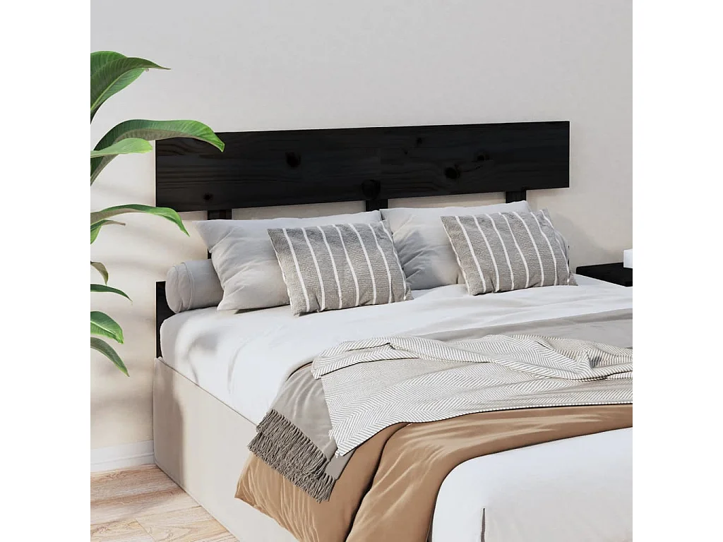 Testiera per Letto Nera 138x3x81 cm in Legno Massello di Pino