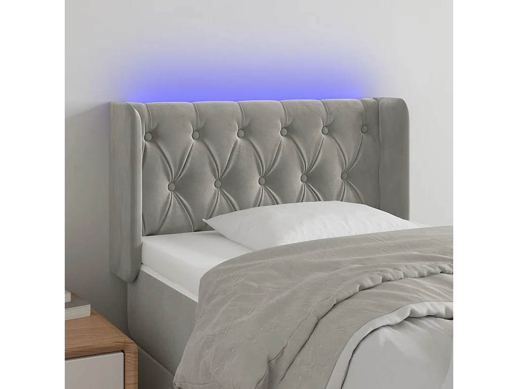LED Kopfteil Hellgrau 83x16x78/88 cm Samt