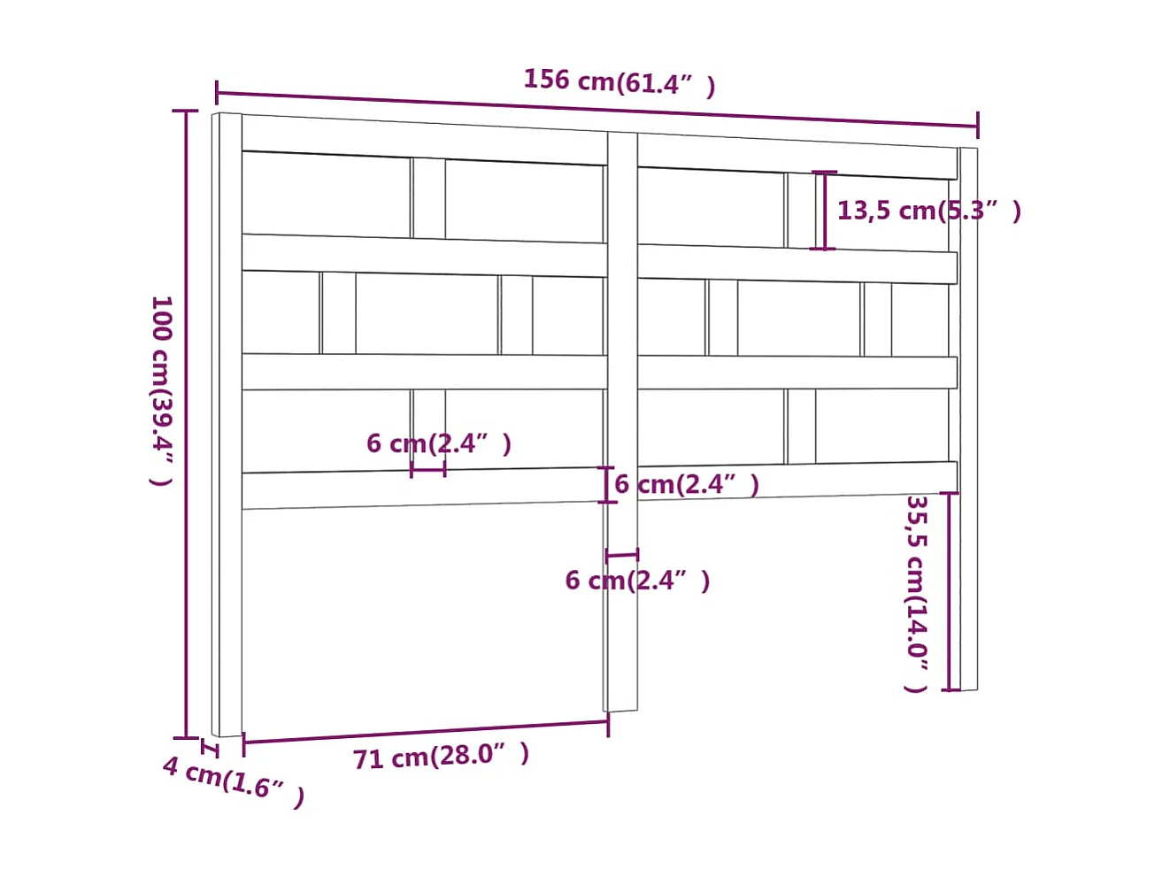 Hoofdbord 156x4x100 cm massief grenenhout grijs