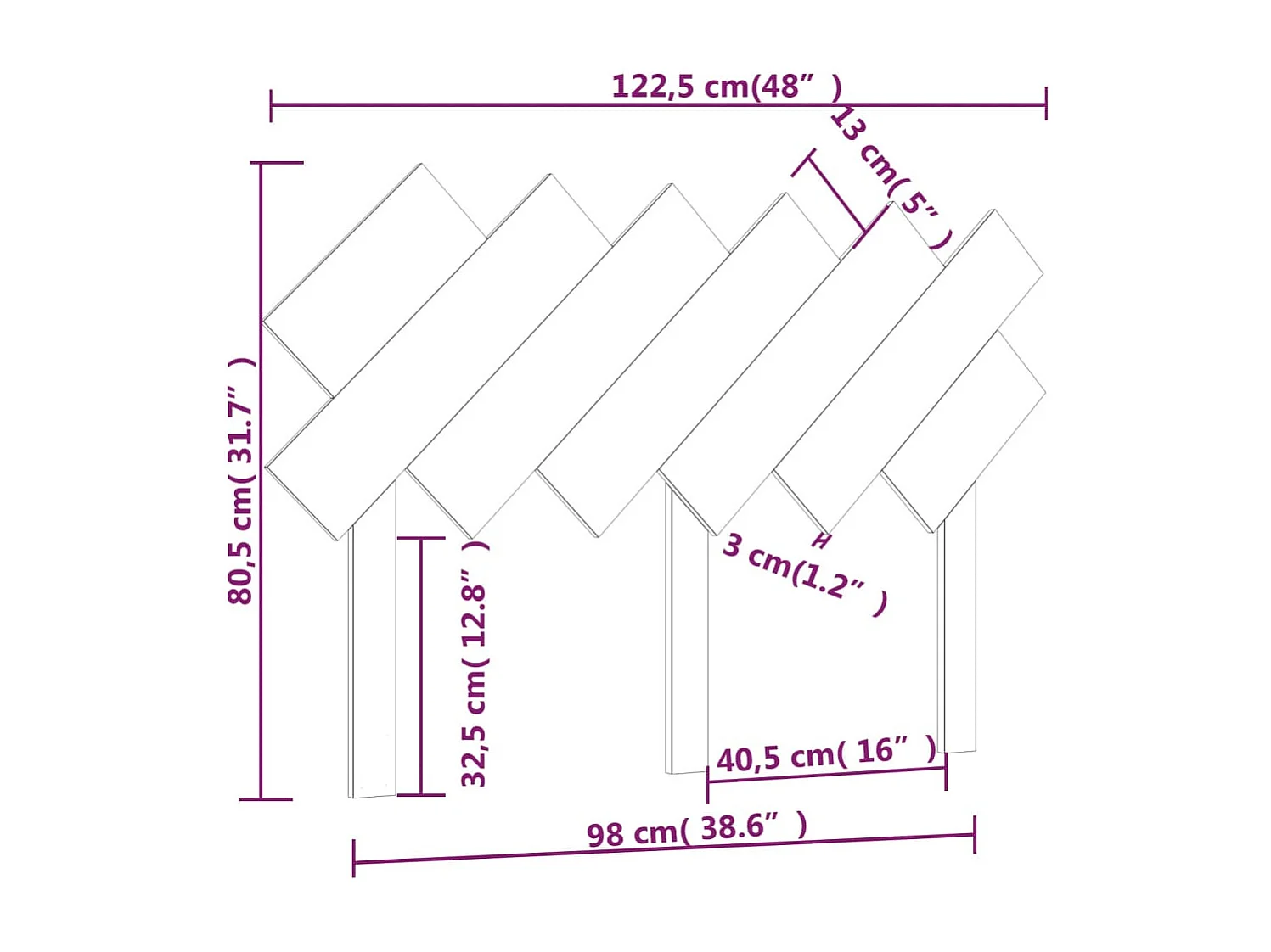 Hoofdbord 122,5x3x80,5 cm massief grenenhout wit