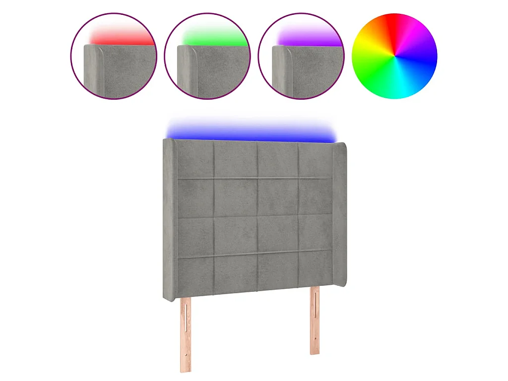 Hoofdbord LED 93x16x118/128 cm fluweel lichtgrijs