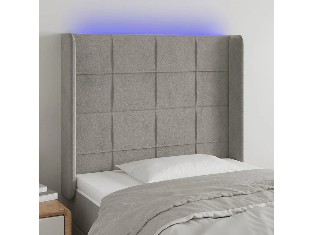 Hoofdbord LED 93x16x118/128 cm fluweel lichtgrijs