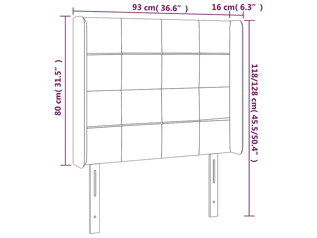 Hoofdbord LED 93x16x118/128 cm fluweel lichtgrijs