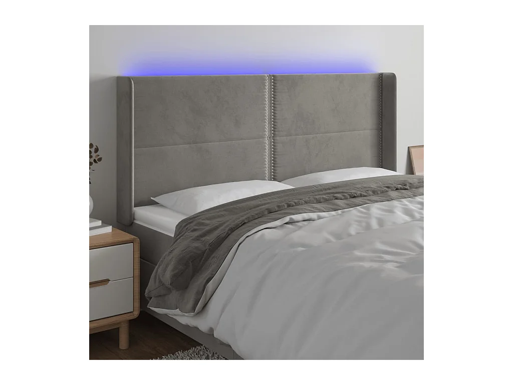 Tête de lit à LED Gris clair 203x16x118/128 cm Velours