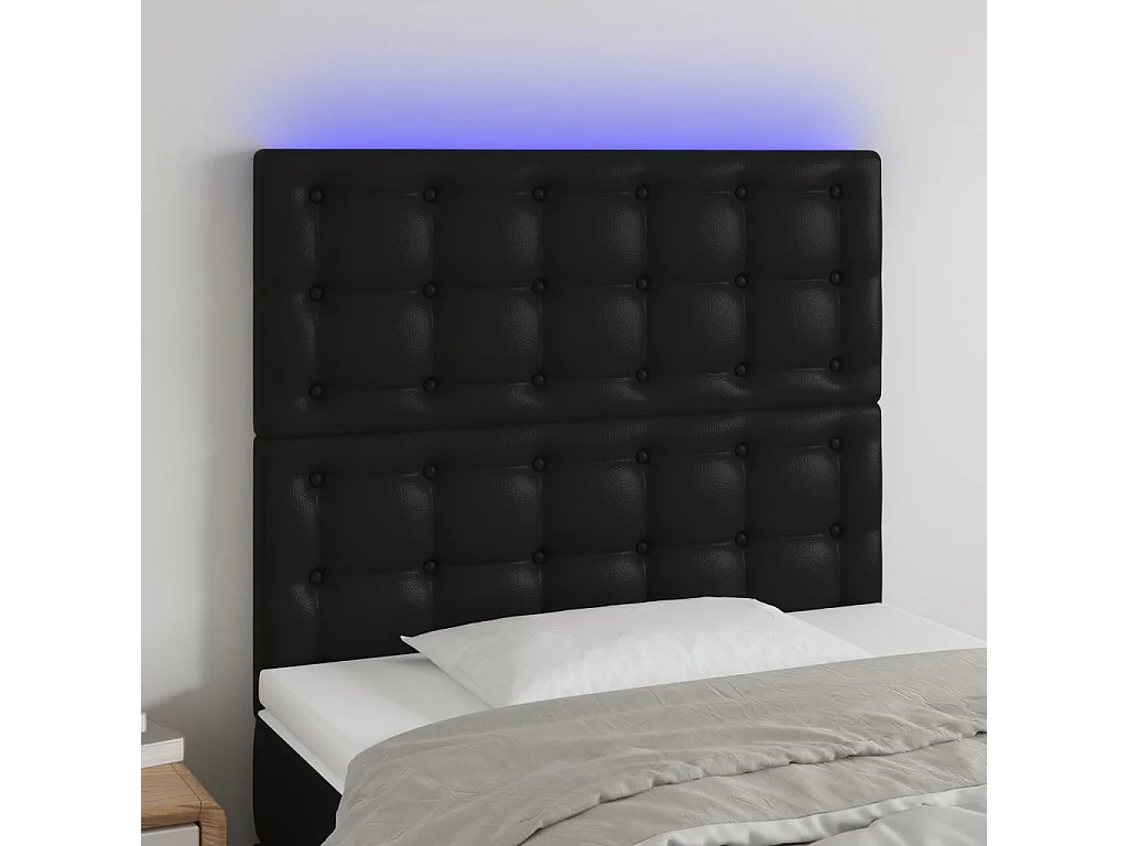 Testiera a LED nero 90x5x118/128 cm in Similpelle