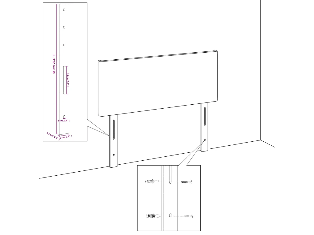Tête de lit à LED Noir 90x5x118/128 cm Similicuir