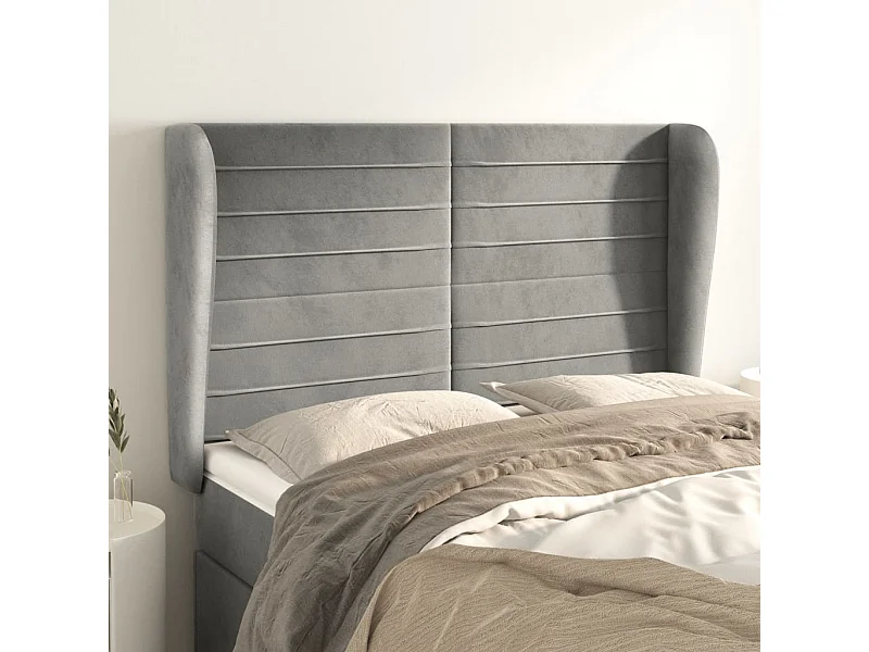 Tête de lit avec oreilles Gris clair 147x23x118/128 cm Velours
