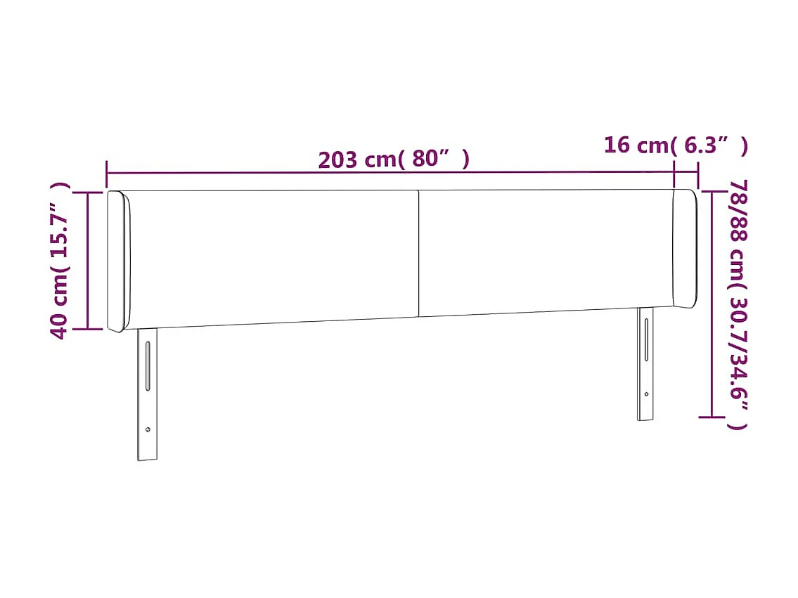 Testiera ad Orecchio Nera 203x16x78/88 cm in Tessuto