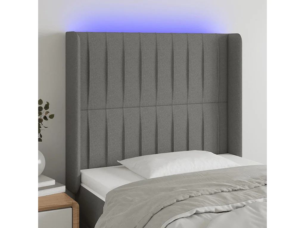 Hoofdbord LED 103x16x118/128 cm stof donkergrijs