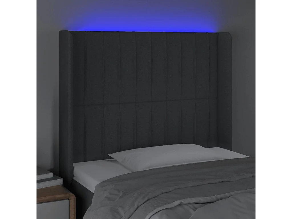 Hoofdbord LED 103x16x118/128 cm stof donkergrijs
